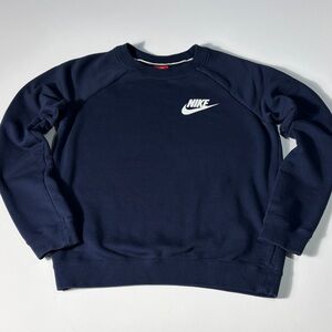 Nike Navy Blue Fleece Crewneck Sweatshirt Small Swoosh Logo Small